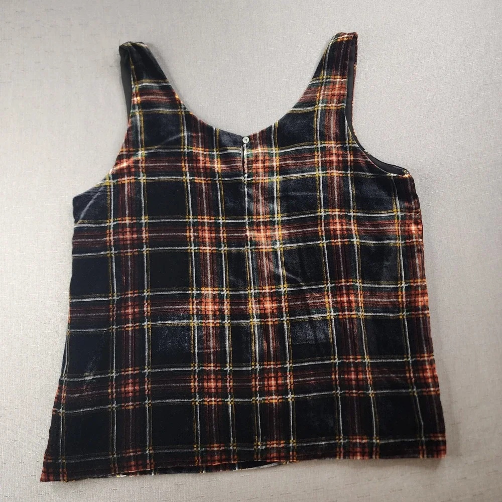 J Crew Holiday Velvet Tank Top Festive Plaid Luxery Black Red Green Womens 8